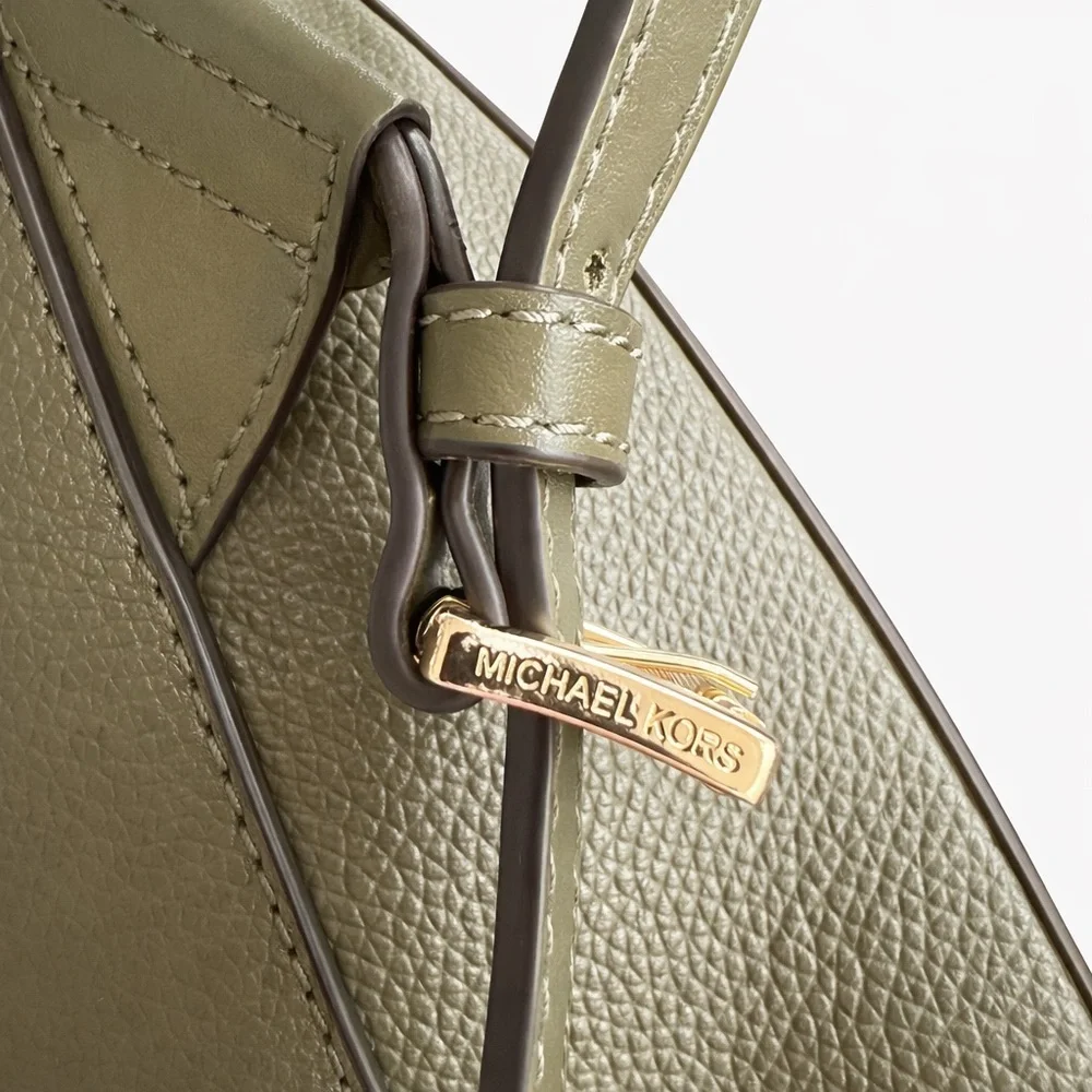 Michael Kors Hayes Medium Pebbled Leather Backpack Olive Green Gold Hardware - Picture 7 of 9